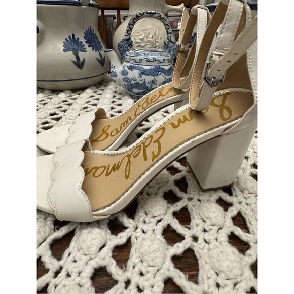 Sam Edelman white 3 inches heel sandal size 8.5 leather upper and balance man ma - Picture 4 of 9